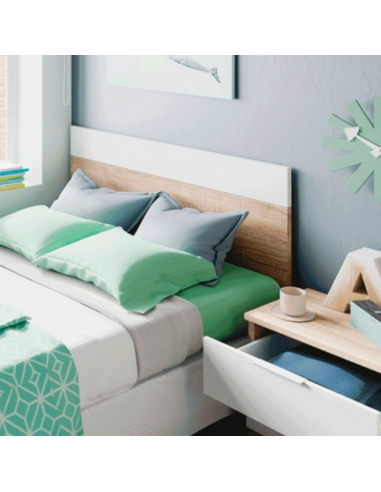 CABECERO + 1 MESITA LUCA BLANCO Y ROBLE