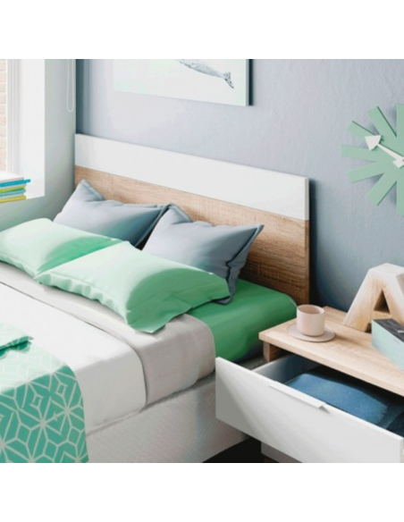 CABECERO + 1 MESITA LUCA BLANCO Y ROBLE