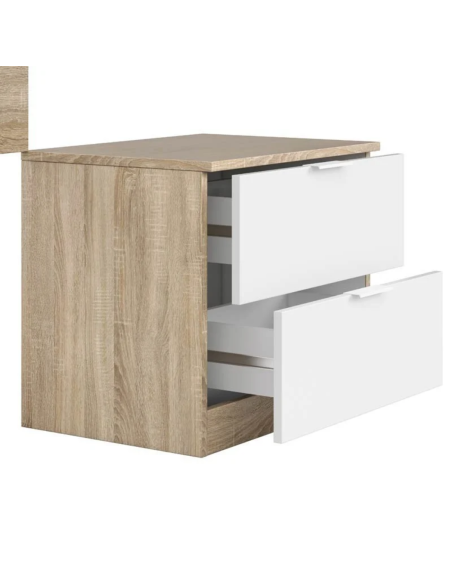 CABECERO + 1 MESITA LUCA BLANCO Y ROBLE