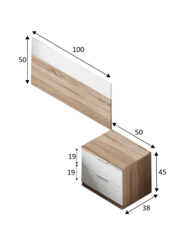 CABECERO + 1 MESITA LUCA BLANCO Y ROBLE