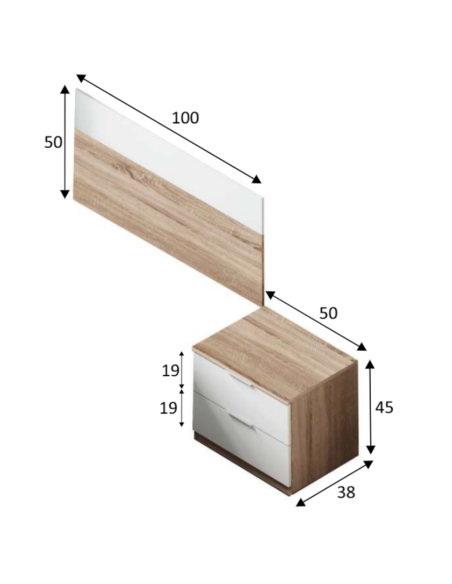 CABECERO + 1 MESITA LUCA BLANCO Y ROBLE