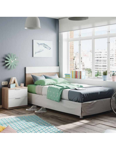 CABECERO + 1 MESITA LUCA BLANCO Y ROBLE