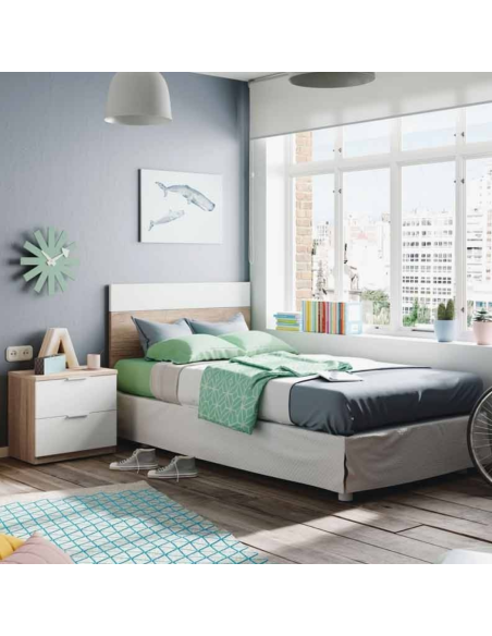 CABECERO + 1 MESITA LUCA BLANCO Y ROBLE