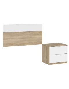 CABECERO + 1 MESITA LUCA BLANCO Y ROBLE