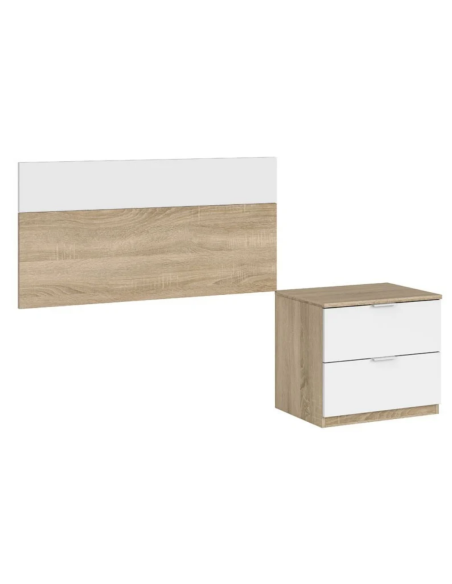 CABECERO + 1 MESITA LUCA BLANCO Y ROBLE