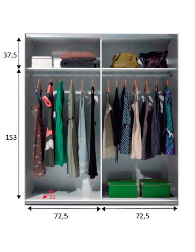 ARMARIO ROPERO 2 PUERTAS CORREDERAS BLANCO