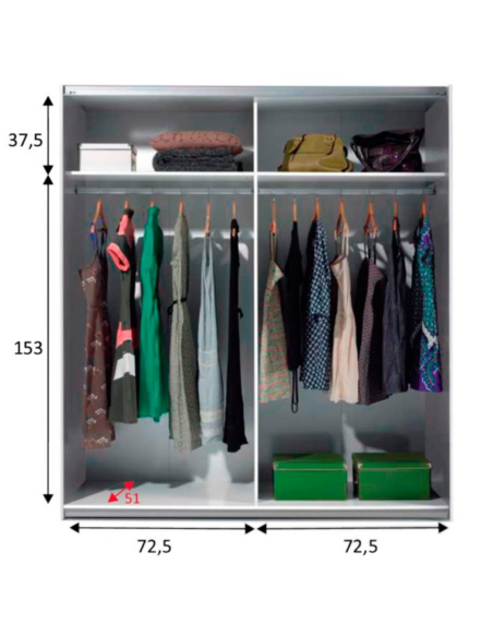 ARMARIO ROPERO 2 PUERTAS CORREDERAS BLANCO