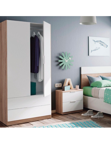 ARMARIO ROPERO JUVENIL 2 PUERTAS ROBLE Y BLANCO