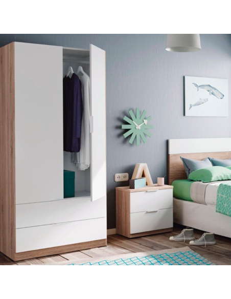 ARMARIO ROPERO JUVENIL 2 PUERTAS ROBLE Y BLANCO
