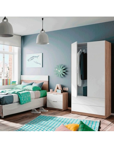 ARMARIO ROPERO JUVENIL 2 PUERTAS ROBLE Y BLANCO