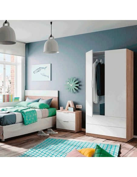 ARMARIO ROPERO JUVENIL 2 PUERTAS ROBLE Y BLANCO