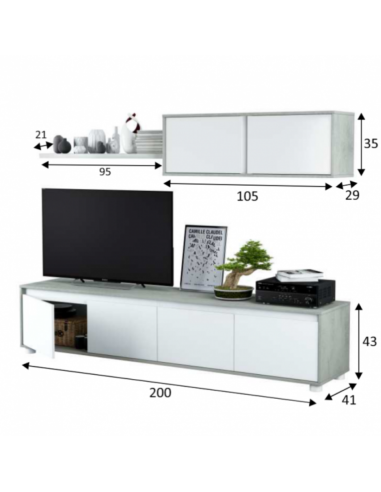 SALÓN TV BLANCO/CEMENTO GRIS