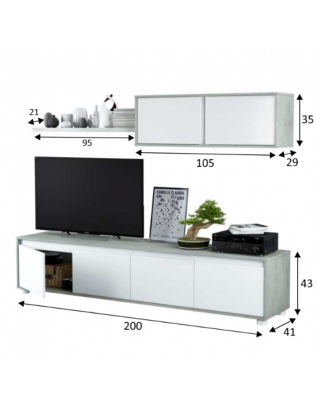 SALÓN TV BLANCO/CEMENTO GRIS