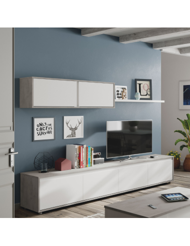 SALÓN TV BLANCO/CEMENTO GRIS