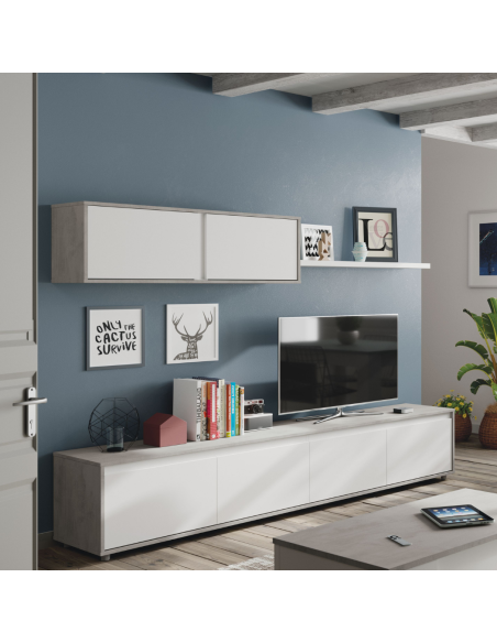 SALÓN TV BLANCO/CEMENTO GRIS
