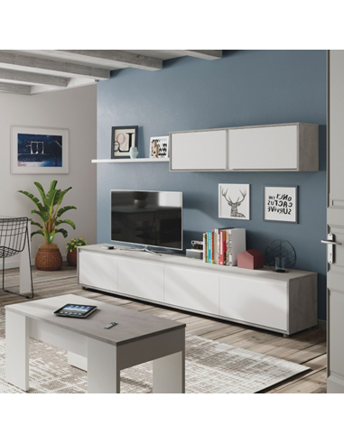 SALÓN TV BLANCO/CEMENTO GRIS