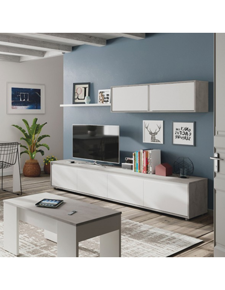 SALÓN TV BLANCO/CEMENTO GRIS
