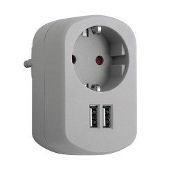 ADAPTADOR COMBI +2 USB GRIS CENIZA