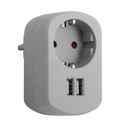 ADAPTADOR COMBI +2 USB GRIS CENIZA