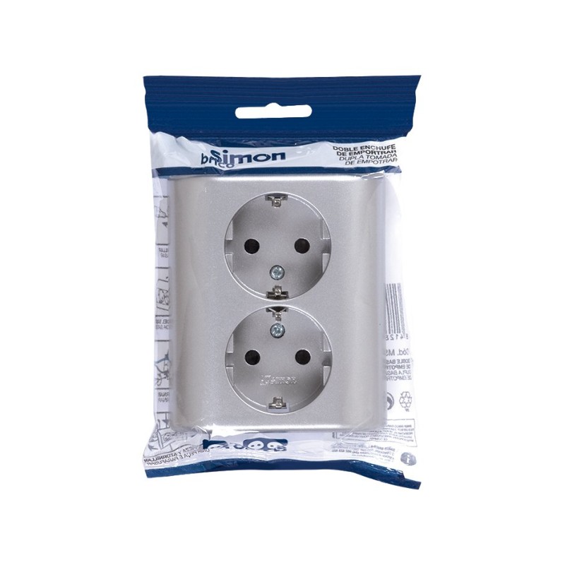 BASE ENCHUFE DOBLE MONOBLOC 16A DE EMPOTRAR ALUMINIO