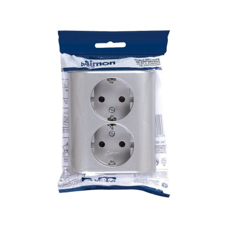 BASE ENCHUFE DOBLE MONOBLOC 16A DE EMPOTRAR ALUMINIO