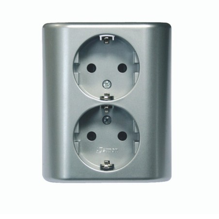 BASE ENCHUFE DOBLE MONOBLOC 16A DE EMPOTRAR ALUMINIO