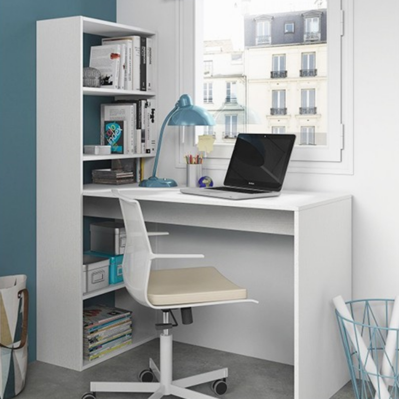 MESA ESTUDIO + ESTANTERÍA DUPLO BLANCO