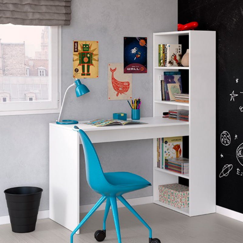 MESA ESTUDIO + ESTANTERÍA DUPLO BLANCO