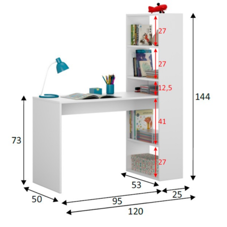MESA ESTUDIO + ESTANTERÍA DUPLO BLANCO