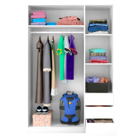 ARMARIO ROPERO LOW COST 3 PUERTAS + 3 CAJONES BLANCO