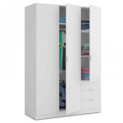 ARMARIO ROPERO LOW COST 3 PUERTAS + 3 CAJONES BLANCO