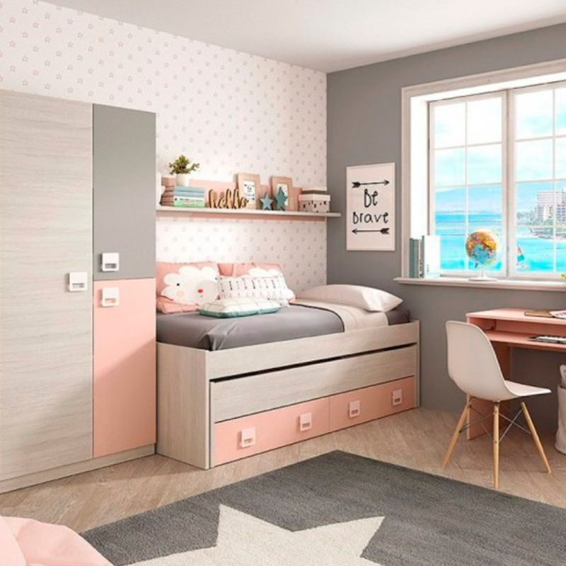 CAMA DOBLE NUBE 2 CAJONES + 1 ESTANTE