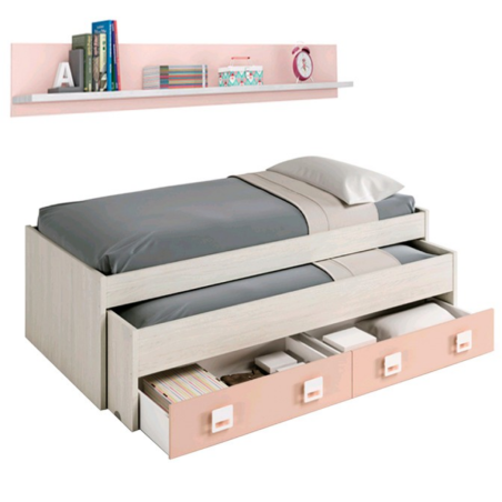 CAMA DOBLE NUBE 2 CAJONES + 1 ESTANTE