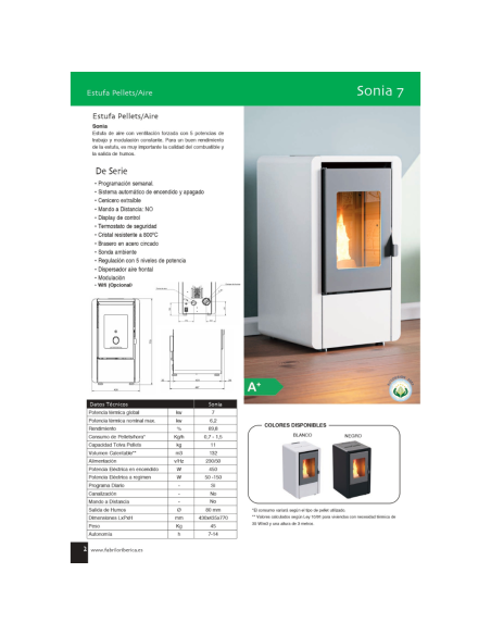 ESTUFA PELLETS 7 KW SONIA NEGRO