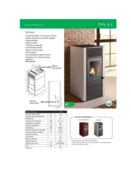 ESTUFA PELLETS 9,5 KW POLY BLANCO
