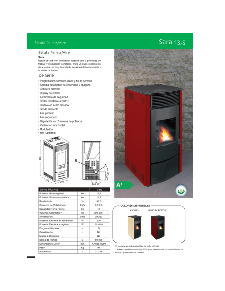 ESTUFA PELLETS 13,5 KW SARA BURDEOS