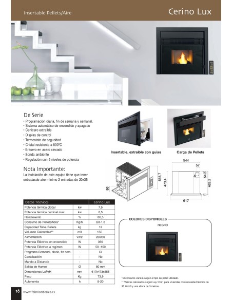 INSERTABLE PELLETS 7,5 Kw. EXTRAIBLE CERINO