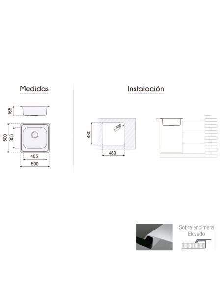 FREGADERO CUADRADO INOX TOKIO
