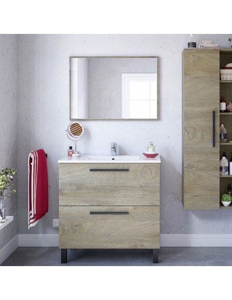 MUEBLE BAÑO + ESPEJO 80 ROBLE ALASKA