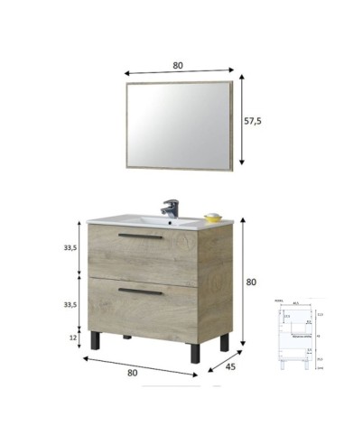 MUEBLE BAÑO + ESPEJO 80 ROBLE ALASKA