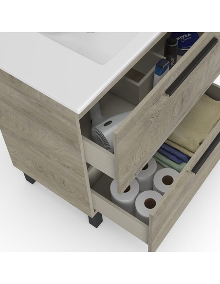 MUEBLE BAÑO + ESPEJO 80 ROBLE ALASKA