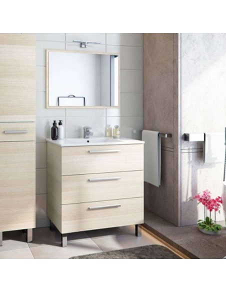 MUEBLE BAÑO 80 + ESPEJO ROBLE CLARO