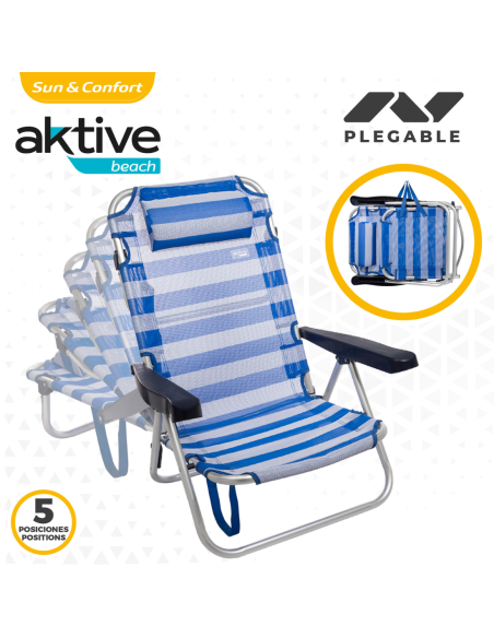 SILLA PLAYA PLEGABLE RAYAS AZUL