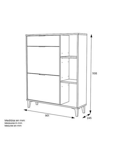 ZAPATERO 2 PUERTAS ROBLE/NEGRO