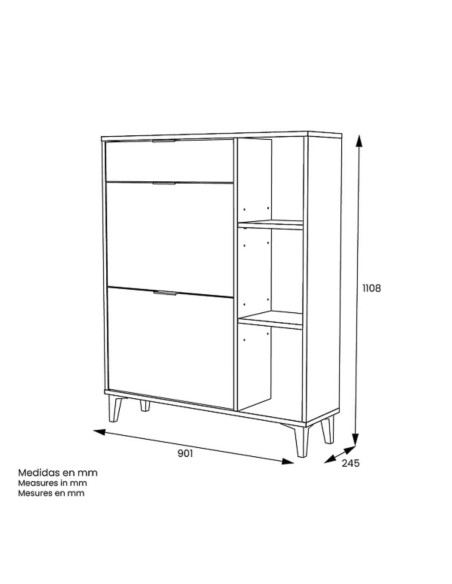 ZAPATERO 2 PUERTAS ROBLE/NEGRO