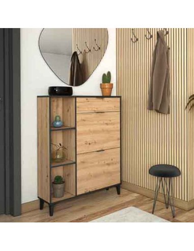 ZAPATERO 2 PUERTAS ROBLE/NEGRO