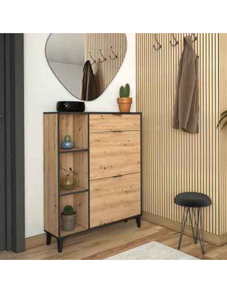 ZAPATERO 2 PUERTAS ROBLE/NEGRO