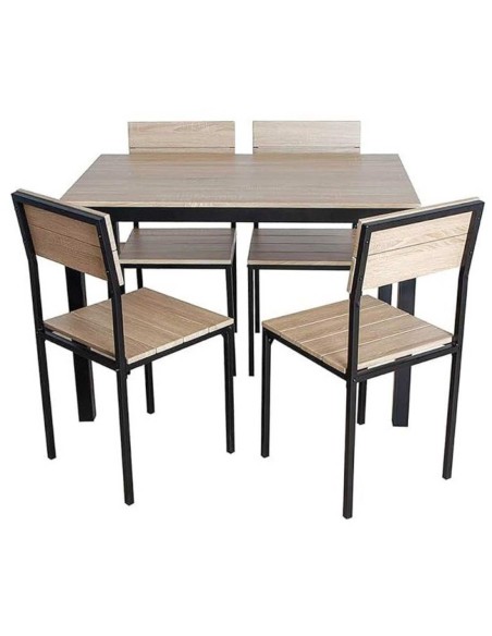 MESA + 4 SILLAS SOBE TAUPE NEGRO