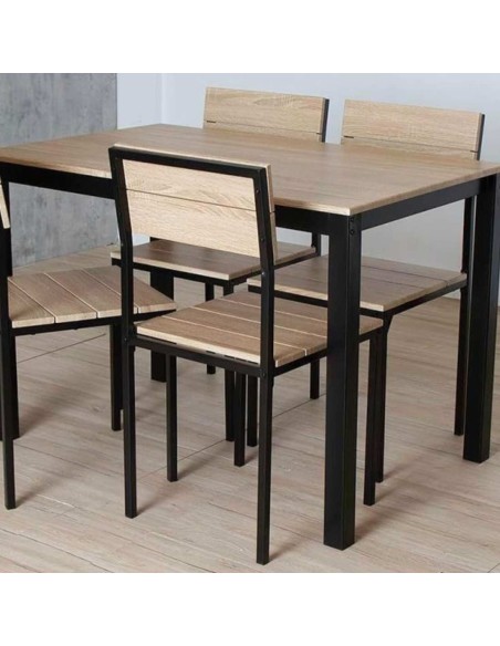 MESA + 4 SILLAS SOBE TAUPE NEGRO