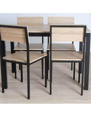 MESA + 4 SILLAS SOBE TAUPE NEGRO